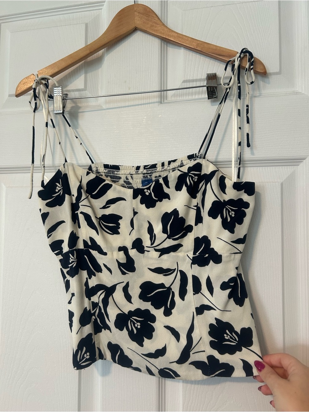 Old Navy Off-White & Navy Floral Tie-Strap Smocked Back Top